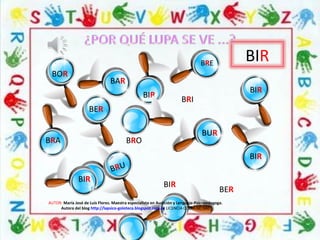 BIR
BOR
BAR
BIR
BRE
BRI
BIR
BRA
BER
BRO
BUR
BIR
BIR
BRU
BIR
BER
AUTOR: María José de Luis Flores. Maestra especialista en Audición y Lenguaje-Psicopedagoga.
Autora del blog http://lapsico-goloteca.blogspot.com.es LICENCIA CC (BY-NC-SA)
 