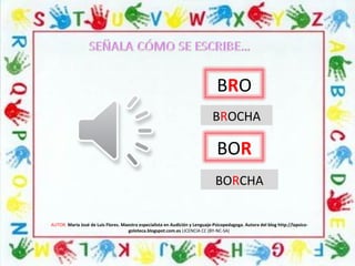 AUTOR: María José de Luis Flores. Maestra especialista en Audición y Lenguaje-Psicopedagoga. Autora del blog http://lapsico-
goloteca.blogspot.com.es LICENCIA CC (BY-NC-SA)
BRO
BOR
BROCHA
BORCHA
 