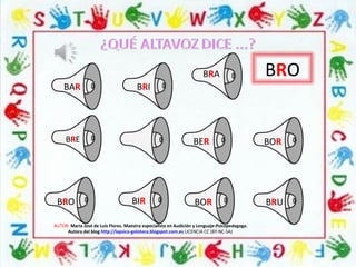BRO
BRO
BAR
BOR
BRO BOR
BRE
BRA
BER
BIR
BRI
BRU
AUTOR: María José de Luis Flores. Maestra especialista en Audición y Lenguaje-Psicopedagoga.
Autora del blog http://lapsico-goloteca.blogspot.com.es LICENCIA CC (BY-NC-SA)
 