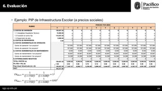 • Ejemplo: PIP de Infraestructura Escolar (a precios sociales)
6. Evaluación
egp.up.edu.pe 124
 