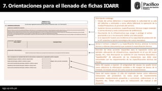 7. Orientaciones para el llenado de fichas IOARR
Descripción contenga:
• Estado del activo (deterioro o inoperatividad), la caducidad de su vida
útil (efectiva o estimada) y como afecta (afectará) la operación de la
Unidad Productora y la provisión del servicio.
• Sustento técnico económico: especificaciones técnicas (según estándar
o norma técnica) y costo (cotizaciones de preferencia).
• Descripción de la infraestructura que acoge o protege el activo
precisando si es o no necesario realizar una adecuación.
• Si la reposición tuviera una incidencia en la capacidad de producción de
la UP sustentar la opción tecnológica del nuevo reemplazo.
Activo o activos a adquirir y su especificación técnica, precisar la norma
técnica o informe (documento) que sustenta la especificación técnica.
Describir las otras acciones requeridas para la reposición como por
ejemplo: adecuación de infraestructura, capacitación en el uso del nuevo
equipo, etc.; esta descripción se sustenta en una memoria descriptica o
”expedientillo” de adecuación de las instalaciones que debe estar
concordado con los requerimientos de las especificaciones técnicas del
equipo.
Datos del equipo a reponer: (i) antigüedad del equipo (se puede tomar
como referencia la información contable o del margesí de bienes de la
Entidad); (ii) estado actual; (iii) costo anual de mantenimiento.
Datos del nuevo equipo: (i) vida útil esperada (tomar como referencia
indicaciones del proveedor); (ii) costo anual de mantenimiento
(promediar mantenimiento preventivo y correctivo), calibraciones (si se
requiere), etc. Tomar como guía las indicaciones del manual o del
proveedor
egp.up.edu.pe 138
 