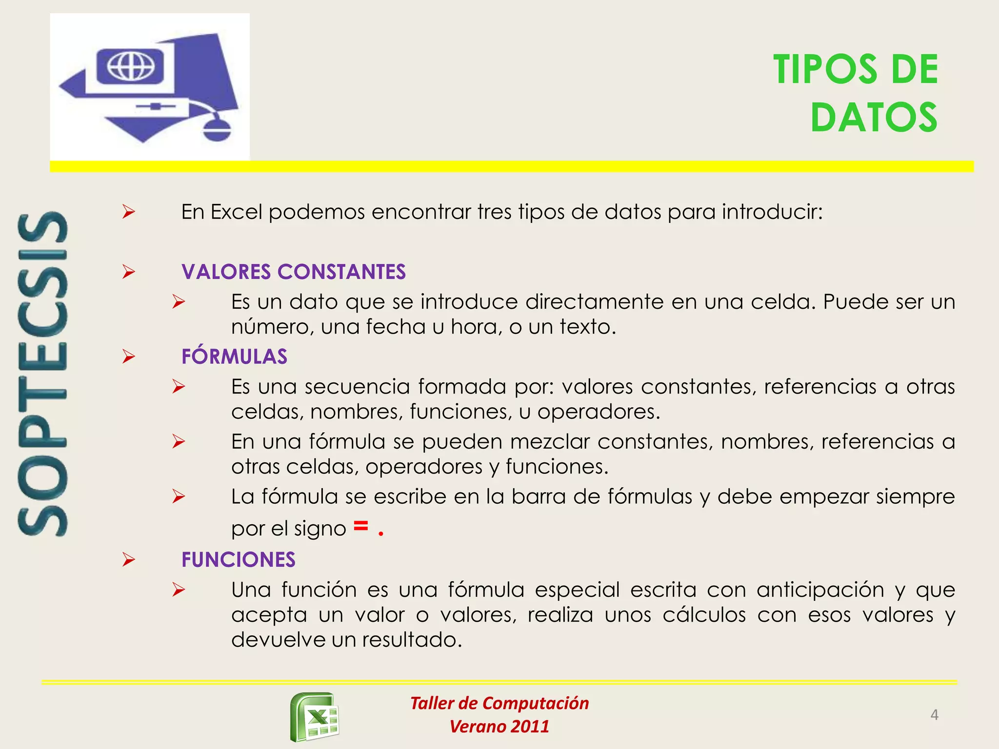 La información aparecerá en dos lugares,En la Celda Activa y en la Barra de Fórmulas