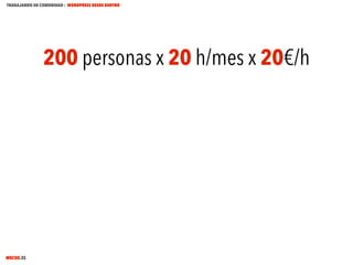 TRABAJANDO EN COMUNIDAD : WORDPRESS DESDE DENTRO

200 personas x 20 h/mes x 20€/h

MECUS.ES

 