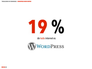 TRABAJANDO EN COMUNIDAD : WORDPRESS DESDE DENTRO

19 %
de todo internet es

MECUS.ES

 