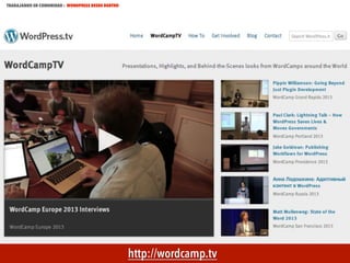TRABAJANDO EN COMUNIDAD : WORDPRESS DESDE DENTRO

MECUS.ES

http://wordcamp.tv

 