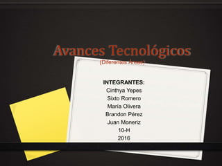 Avances Tecnológicos
(Diferentes Áreas)
INTEGRANTES:
Cinthya Yepes
Sixto Romero
María Olivera
Brandon Pérez
Juan Moneriz
10-H
2016
 