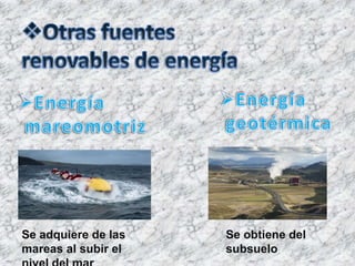 Se adquiere de las   Se obtiene del
mareas al subir el   subsuelo
 