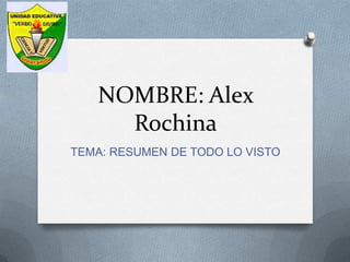 NOMBRE: Alex
     Rochina
TEMA: RESUMEN DE TODO LO VISTO
 