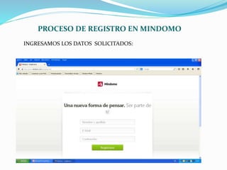 PROCESO DE REGISTRO EN MINDOMO 
INGRESAMOS LOS DATOS SOLICITADOS: 
 