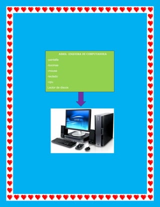 ABRIL esquema de computadora
-pantalla
-bocinas
-mouse
-teclado
-cpu
Lector de discos
 