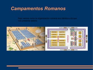 Campamentos Romanos
Aqui vemos como la organización romana era idéntica a la que
nos presenta asterix
 