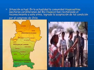Situación actual: En la actualidad la comunidad  Huascoaltina  (sectores cordilleranos del Río  Huasco ) han revitalizado el reconocimiento a esta etnia, logrado la aceptación de tal condición por el congreso de Chile.   