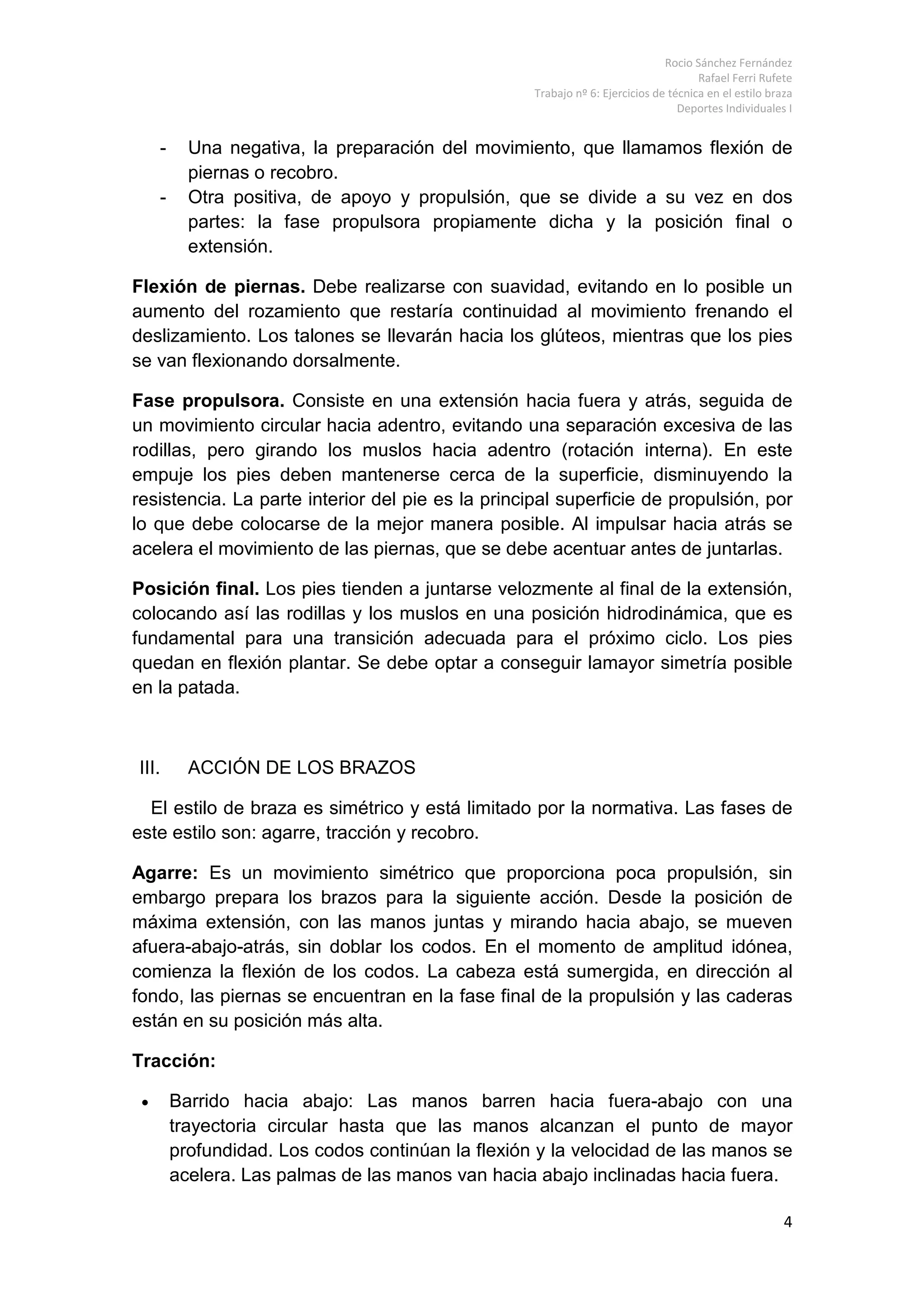 Bateria de 16 ejercicios de técnica estilo braza