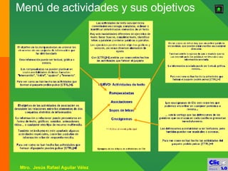 Menú de actividades y sus objetivos 