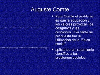 Auguste Comte ,[object Object],[object Object],<img alt=&quot;http://www.memo.fr/Media/Auguste-Comte.jpg&quot; src=&quot;http://www.memo.fr/Media/Auguste-Comte.jpg&quot;> <img src=&quot;http://www.arvo.net/Imagenes/Comte%5B0710%5D.jpg&quot; border=&quot;0&quot; height=&quot;130&quot; width=&quot;80&quot;> 