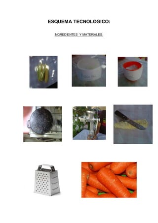 ESQUEMA TECNOLOGICO:
INGREDIENTES Y MATERIALES:
 