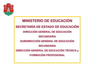 MINISTERIO DE EDUCACIÓN
SECRETARÍA DE ESTADO DE EDUCACIÓN
DIRECCIÓN GENERAL DE EDUCACIÓN
SECUNDARIA
SUBDIRECCIÓN GENERAL DE EDUCACIÓN
SECUNDARIA
DIRECCIÓN GENERAL DE EDUCACIÓN TÉCNICA y
FORMACIÓN PROFESIONAL
 