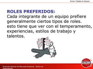 ROLES PREFERIDOS: Cada integrante de un equipo prefiere generalmente ciertos tipos de roles. esto tiene que ver con el temperamento, experiencias, estilos de trabajo y  talentos. 