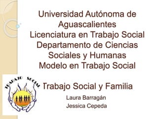 Universidad Autónoma de
Aguascalientes
Licenciatura en Trabajo Social
Departamento de Ciencias
Sociales y Humanas
Modelo en Trabajo Social
Trabajo Social y Familia
Laura Barragán
Jessica Cepeda
 