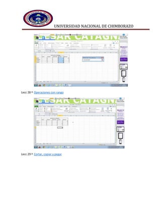 UNIVERSIDAD NACIONAL DE CHIMBORAZO
Lecc 28 ª Operaciones con rango
Lecc 29 ª Cortar, copiar y pegar
 