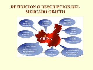 DEFINICION O DESCRIPCION DEL MERCADO OBJETO CHINA 