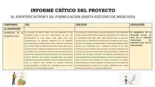 INFORME CRÍTICO DEL PROYECTO
(I): IDENTIFICACÓÓN Y (II): FORMULACION (HASTA ESTUDIO DE MERCADO)
 