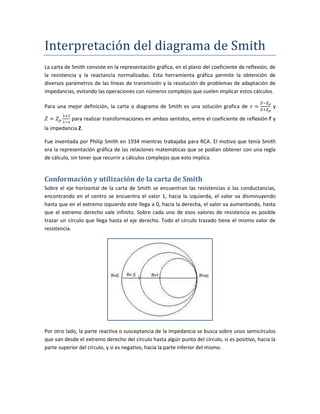 Interpretación del diagrama de Smith
La carta de Smith consiste en la representación gráfica, en el plano del coeficiente ...