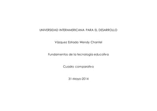 UNIVERSIDAD INTERAMERICANA PARA EL DESARROLLO
Vázquez Estrada Wendy Chantel
Fundamentos de la tecnología educativa
Cuadro comparativo
31-Mayo-2014
 