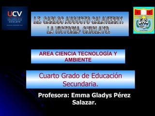 Profesora: Emma Gladys Pérez Salazar. Cuarto Grado de Educación Secundaria. AREA CIENCIA TECNOLOGÍA Y AMBIENTE I.E. CARLOS AUGUSTO SALAVERRY.  LA VICTORIA- CHICLAYO. 