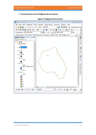“PRECIPITACIÓN Y SIMULACIÓN” HIDROLOGIA GENERAL
USUARIO DE WINDOWS 22
 Procesamiento de los Polígonos de las Cuencas
Figura 7 Polígonos de la cuenca
 