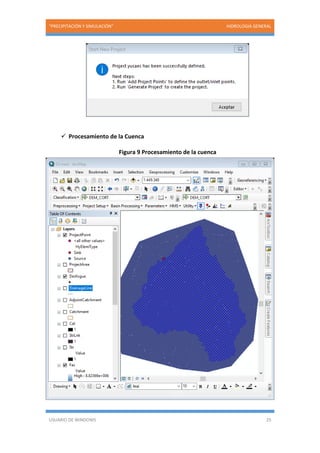 “PRECIPITACIÓN Y SIMULACIÓN” HIDROLOGIA GENERAL
USUARIO DE WINDOWS 25
 Procesamiento de la Cuenca
Figura 9 Procesamiento de la cuenca
 