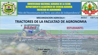 UNIVERSIDAD NACIONAL AGRARIA DE LA SELVA
DEPARTAMENTO ACADÉMICO DE CIENCIA AGRARIA
FACULTAD DE AGRONOMÍA
“Año del bicentenario del Perú: 200 años de independencia”
MODO VIRTUAL
TINGO MARÍA –
PERÚ
2021
 