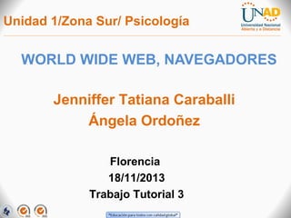 Unidad 1/Zona Sur/ Psicología

WORLD WIDE WEB, NAVEGADORES
Jenniffer Tatiana Caraballi
Ángela Ordoñez
Florencia
18/11/2013
Trabajo Tutorial 3

 