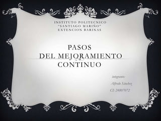 INSTITUTO POLITECNICO
“SANTIAGO MARIÑO”
EXTENCION BARINAS

PASOS
DEL MEJORAMIENTO
CONTINUO
integrante:
Alfredo Sánchez
CI: 24807072

 