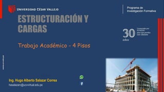 ESTRUCTURACIÓN Y
CARGAS
Ing. Hugo Alberto Salazar Correa
hasalazarc@ucvvirtual.edu.pe
Trabajo Académico - 4 Pisos
 