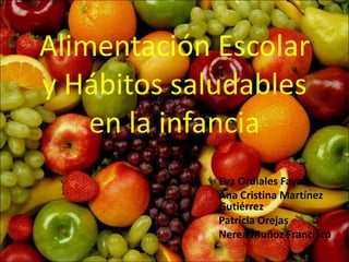 Alimentación Escolar
y Hábitos saludables
    en la infancia
             Eva Ordiales Faya
             Ana Cristina Martínez
             Gutiérrez
             Patricia Orejas
             Nerea Muñoz Francisco
 