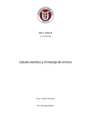 Julio C. Mejías R.
C.I 16.388.849
Calculo numéico y el manejo de errores
Curso: Análisis Numérico
Prof: Domingo Méndez
 