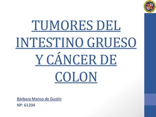 TUMORES DEL
INTESTINO GRUESO
   Y CÁNCER DE
      COLON
Bárbara Manso de Gustín
NP: 61204
 