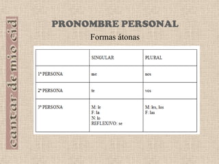 ACENTUACIÓNFalta de una medida fija Verso épico: sílabas tónicas y átonas (dos tónicas y las restantes átonas).	Passada es la noche, / venida es la mañana	oida es la missa, / e luego cavalgavan	Salieron de Medina, / e Salon passavan (vv.1540-1542)‏