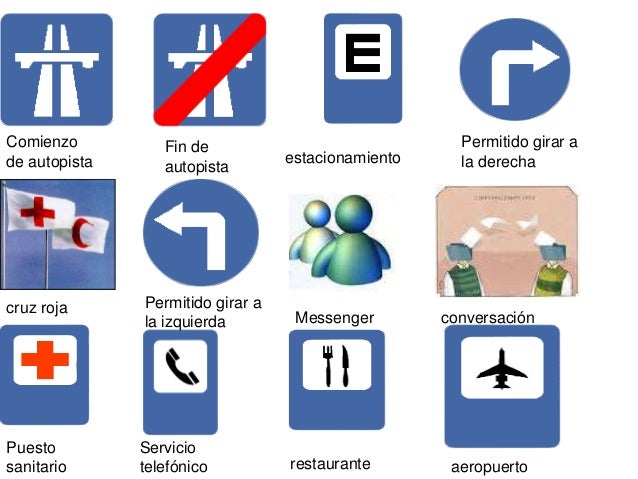 cruz roja
Messenger conversación
Puesto
sanitario
Servicio
telefónico restaurante aeropuerto
Comienzo
de autopista
Fin de
autopista
estacionamiento
Permitido girar a
la derecha
Permitido girar a
la izquierda
 