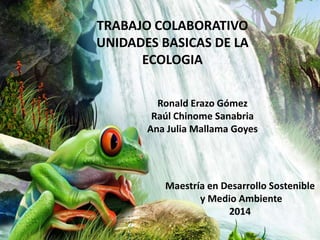 TRABAJO COLABORATIVO
UNIDADES BASICAS DE LA
ECOLOGIA
Ronald Erazo Gómez
Raúl Chinome Sanabria
Ana Julia Mallama Goyes

Maestría en Desarrollo Sostenible
y Medio Ambiente
2014

 