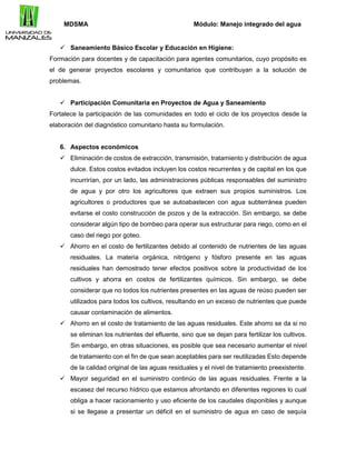 MDSMA Módulo: Manejo integrado del agua
 Saneamiento Básico Escolar y Educación en Higiene:
Formación para docentes y de ...