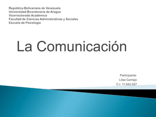 La Comunicación
Participante:
Litse Camejo
C.I. 11.842.557
 