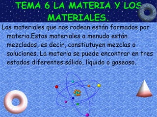 TEMA 6 LA MATERIA Y LOS MATERIALES. ,[object Object]