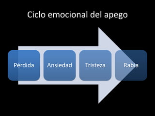 Ciclo emocional del apego




Pérdida   Ansiedad   Tristeza   Rabia
 