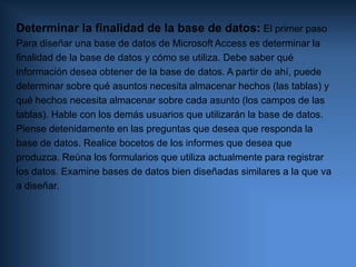 ADMINISTRADOR DE BASE DE DATOSEl administrador de base de datos (DBA) es la persona responsablede los aspectos ambientales de una base de datos. En general estoincluye lo siguiente:Recuperabilidad - Crear y probar RespaldosIntegridad - Verificar o ayudar a la verificación en la integridad de datosSeguridad - Definir o implementar controles de acceso a los datosDisponibilidad - Asegurarse del mayor tiempo de encendidoDesempeño - Asegurarse del máximo desempeño incluso con las limitacionesDesarrollo y soporte a pruebas - Ayudar a los programadores e ingenieros a utilizar eficientemente la base de datos.
