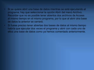 2.- Funciones de un informeAgrupar: Una de las opciones de un informe de Access mas importantees la posibilidad de mostrar los datos agrupados, seleccionando uno ovarios subgrupos. Al agrupar datos evitamos que aparezcan datosrepetidos en nuestro informe. Por ejemplo, si queremos mostrar losdatos de una tabla con inmuebles de toda España, y queremos que losagrupe según la provincia, para ello vamos sobre la parte izquierda delformulario en vista diseño y con el botón derecho le damos a la opción ordenar y Agrupar: 