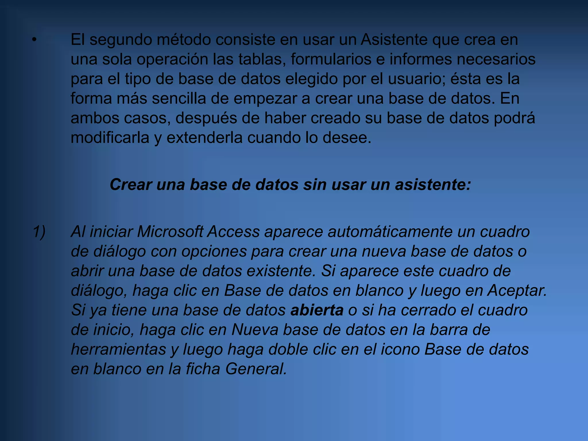 TIPOS DE CONSULTAConsultas de comandos.- Una consulta de comandos aporta modificaciones a muchos registros con una única operación. Existen cuatro tipos de consultas de comando: de Eliminación, de Actualización, de Alineación y de Creación de Tablas.-Consultas de eliminación: este tipo de consulta elimina un grupo de registros de una o más tablas. Existe la posibilidad, por ejemplo, de utilizar una consulta de eliminación para reemplazar los productos que se han dejado de producir o para aquellos sobre los cuales no existen pedidos. Con las consultas de eliminación siempre se eliminan registros internos y no únicamente determinados campos de su interior.-Consultas de actualización: este tipo aporta modificaciones globales a uno o más tablas. Existe la posibilidad, por ejemplo, de aumentar en un 10 por ciento el precio de todos los productos lácteos o aumentar los salarios en un 5 por ciento a las personas pertenecientes a una determinada categoría laboral.