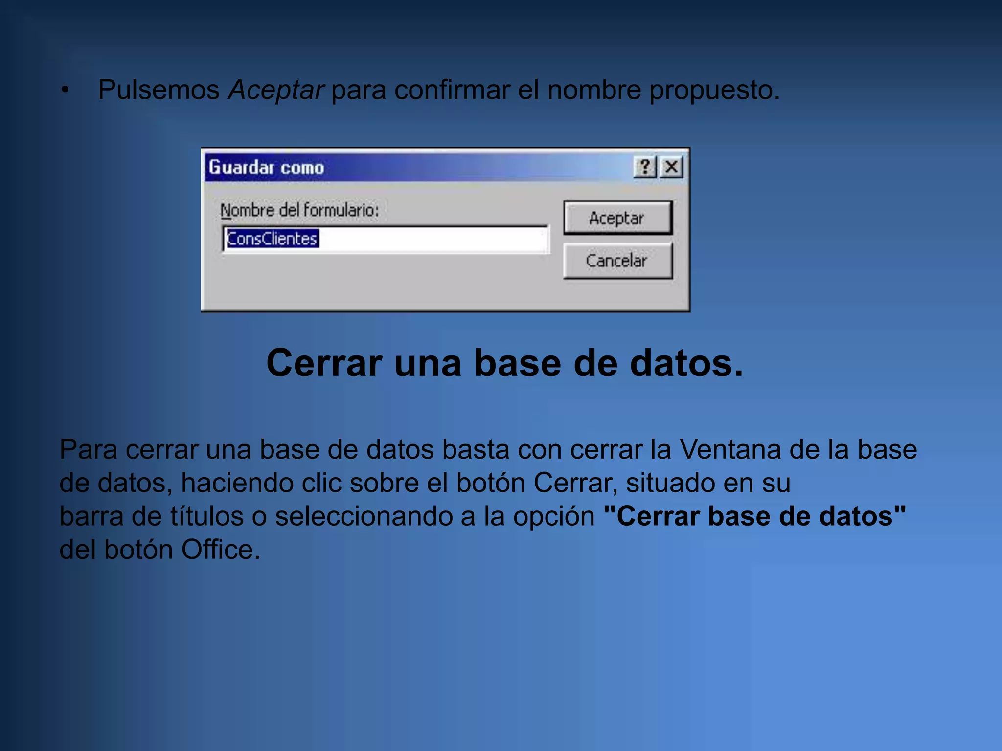 PLANEACION Y DISEÑO DE UN BASE DE DATOSAntes de utilizar Microsoft Access para crear las tablas, los formulariosy los demás objetos que formarán la base de datos, es importanteinvertir algún tiempo en diseñar la base de datos. Un buen diseño de labase de datos es la pieza clave para crear una base de datos querealice las operaciones que desee de una forma efectiva, precisa yeficaz.         Pasos para diseñar una base de datos:Determinar la finalidad de la base de datos. Determinar las tablas que se necesitan en la base de datos. Determinar los campos que se necesitan en las tablas. Identificar los campos con valores exclusivos. Determinar las relaciones entre las tablas. Precisar el diseño. Agregar datos y crear otros objetos de la base de datos. Utilizar las herramientas de análisis de Microsoft Access. 