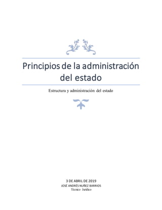 Principios de la administración
del estado
Estructura y administración del estado
3 DE ABRIL DE 2019
JOSÉ ANDRÉS NUÑEZ BARRIOS
Técnico Jurídico
 